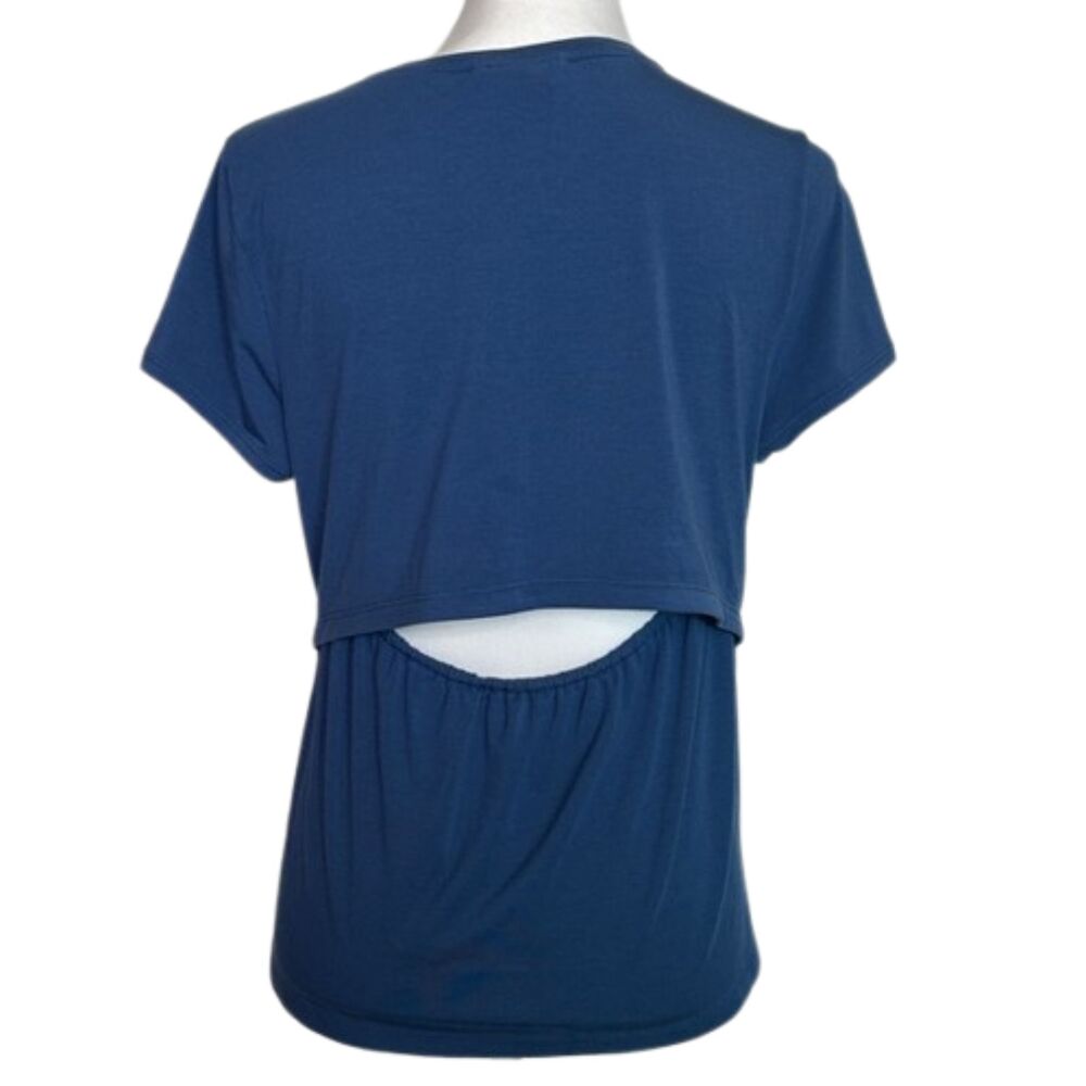 Athleta Air Out Cinch Tee Womens Small Active Workout Gym Vented Stretchy Blue